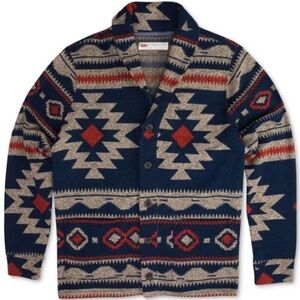 Levi's Men's Geometric Cardigan - Navy and Red